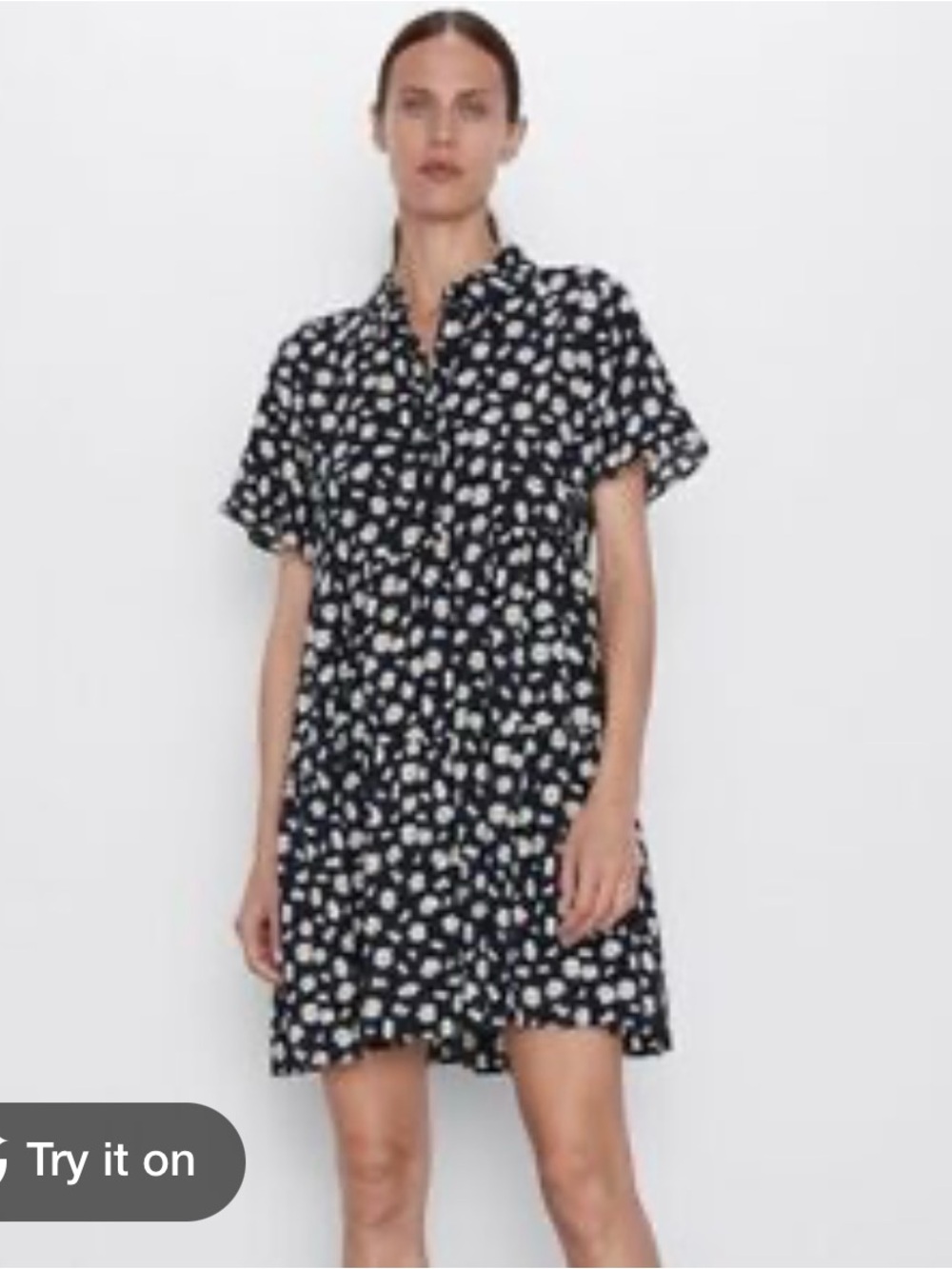 Zara Black Short Floral Daisy Button-Front Dress